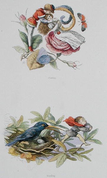 Flørter og stjeler, illustrasjoner fra "In Fairyland: A Series of Pictures from the Elf-World" av William Allingham og Andrew Lang (litho i farger) av Richard Doyle