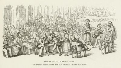 Moderne venetianske trubadurer, en kveldsscene før Cafe Florrain, Piazza San Marco av Richard Doyle