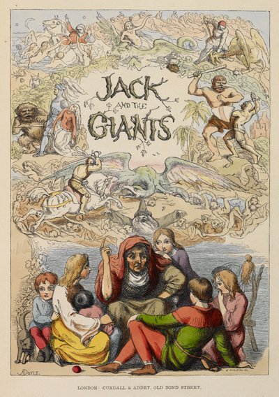illustrert tittelside som viser en gammel person som forteller historier til barn. av Richard Doyle