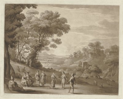 Landskap med dansende figurer Trykk etter tegninger av Claude Lorrain (serietittel) Liber Veritatis (serietittel) av Richard Earlom