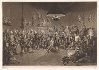 Medlemmer av Royal Academy i et interiør med en naken mannlig modell, 1768 av Richard Earlom