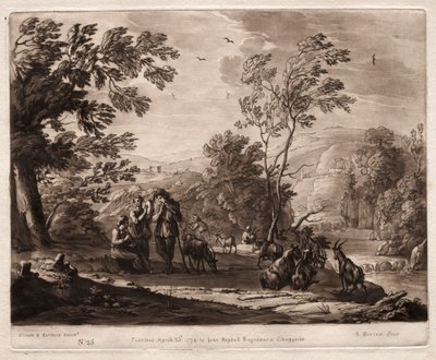 Liber Veritatis: No. 25, A Mountainous and Wooded Landscape with Shepherds Playing and Goats Surfing av Richard Earlom