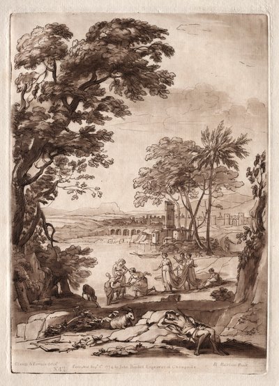 Liber Veritatis: nr. 47, En elvescene med funnet av Moses av Richard Earlom