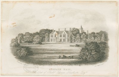 Apedale Hall House and Park: stålgravering, nd [?sent 18. århundre] av Richard Edensor Heathcote