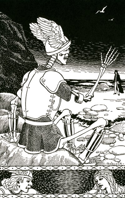 Døden som et skjelett som tar farvel med en mann, ca. 1930 (lito) av Richard Fayerweather Babcock