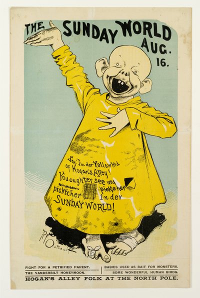 The Sunday World 16. august: Say, Im der Yellow Kid fra Hogans Alley..., ca. 1895-98 litho av Richard Felton Outcault
