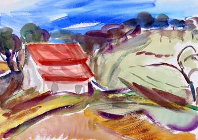 Hus med rødt tak, Sonoma, 2018 av Richard Fox