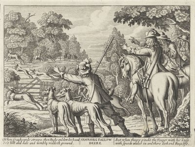 Herten gejaagd door jachthonden Coursing Fallow Deere (tittel på objekt) Jacht Partijen (serietittel) Flere måter å jakte, hauking og fiske på, ifølge den engelske måten (serietittel) av Richard Gaywood (possibly)
