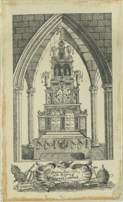 Lichfield - Musical Alter-Clock: sporing i blekk, nd [?18th cent] (tegning) av Richard Greene