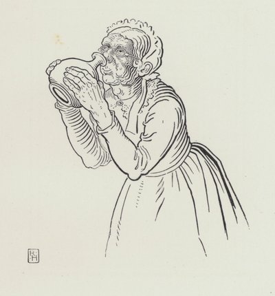 Den gamle kvinnen og vinkrukken (gravering) av Richard Heighway