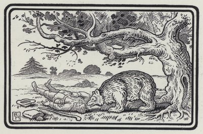 The Two Fellows And The Bear (gravering) av Richard Heighway
