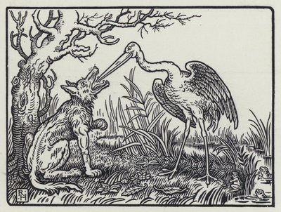 The Wolf And The Crane (gravering) av Richard Heighway