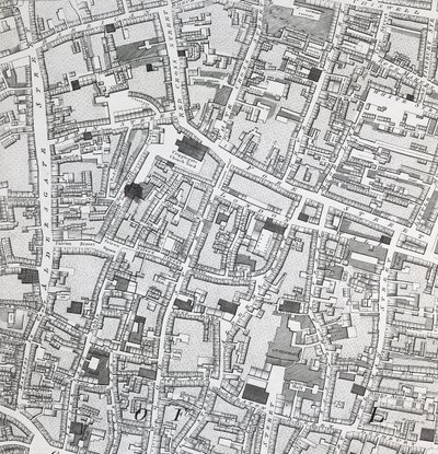 Gatekart over London rundt Guildhall, ca. 1795 (skriv ut) av Richard Horwood