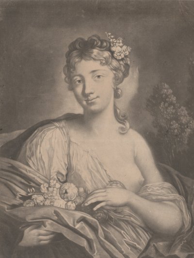 Vår: en ung kvinne som holder blomster i kappen sin, 1775. av Richard Houston