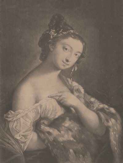 Vinter: en kvinne som holder en flekkete pelsmantel, 1775. av Richard Houston