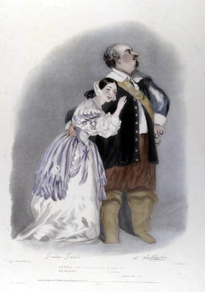 Giulia Grisi og Luigi Lablache i 3. akt av The Puritans av Vincenzo Bellini. Litografi av R. J. Lane. 1835 av Richard James Lane