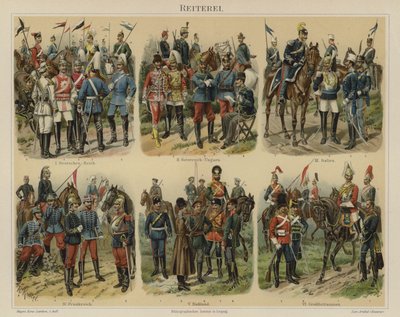 Kavaleri av europeiske hærer (farge litho) av Richard Knotel