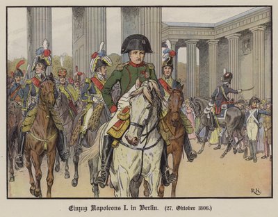 Napoleon kommer inn i Berlin, 27. oktober 1806 (farge litho) av Richard Knotel