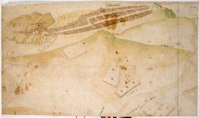 En farget plan, eller fugleperspektiv, av byen Edinburgh av Richard Lee