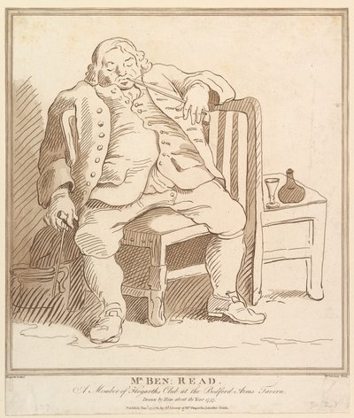 Mr. Ben: Read, A Member of Hogarths Club at Bedford Arms Tavern, Drawn b..., 27. november 1781. av Richard Livesay