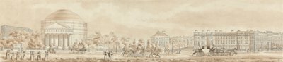 Regent's Park, London, Colosseum, Clergy's Orphans' School og St. Andrew's Place, med figurer og trenere av Richard Morris