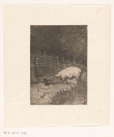 Gris som spiser fra et trau av Richard Nicolaüs Roland Holst