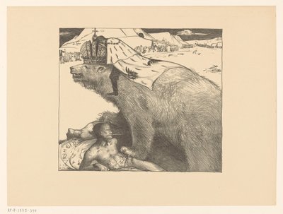 Tsar Nicholas II av Russland på den russiske bjørnen Den russiske bjørnen brøler fred (original tittel) av Richard Nicolaüs Roland Holst