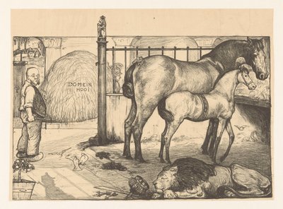 To hester ved et høystativ i en stall At the state rack (original tittel) av Richard Nicolaüs Roland Holst