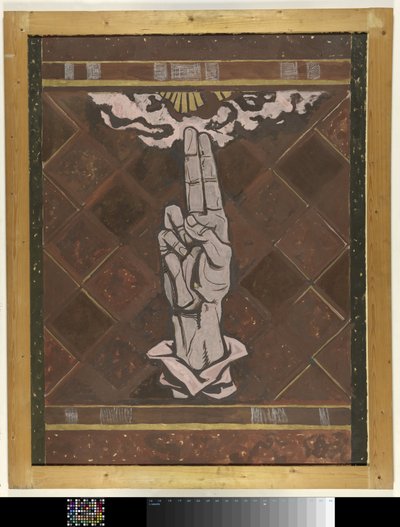 sårdannelse i hånden; design for figuren til marmordekorasjonen i Høyesterett i Haag av Richard Nicolaüs Roland Holst