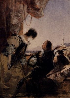 En kavaler og hans frue på en terrasse, Genova av Richard Parkes Bonington