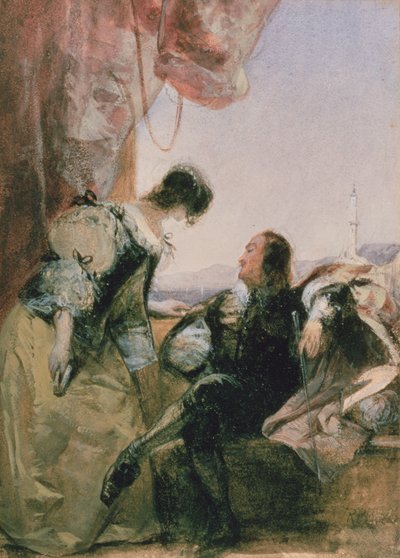 A Cavelier and his Lady on a Terrace, Genova av Richard Parkes Bonington
