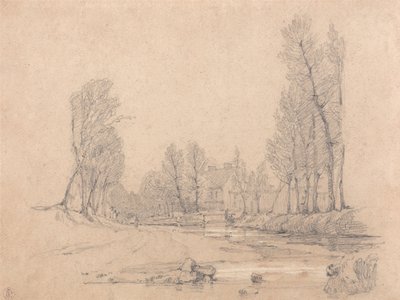 En skogkledd bekk og et gårdshus i Normandie av Richard Parkes Bonington