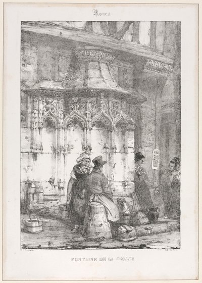 Arkitektoniske rester og fragmenter: Rouen - Fontaine de la Crosse, 1827. av Richard Parkes Bonington
