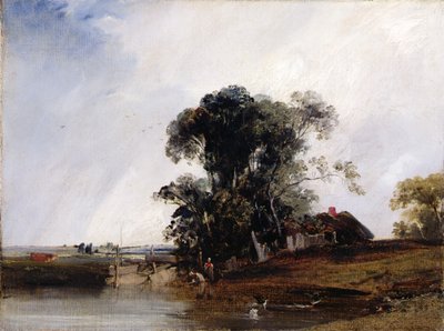 Landskap med en dam, ca. 1825-26 (olje på lerret) av Richard Parkes Bonington