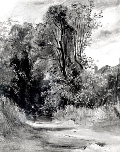 Lane gjennom et tre (panel) av Richard Parkes Bonington