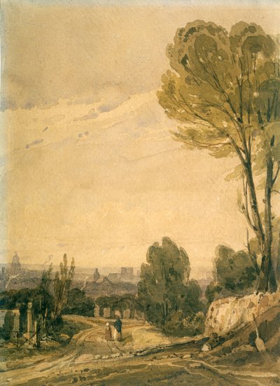 Paris sett fra Pere Lachaise kirkegård, c1825 av Richard Parkes Bonington