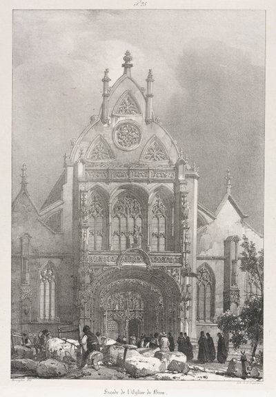 Pittoreske og romantiske turer i gamle Frankrike, Franche-Compté: Front of the Church at Brou, 1825. av Richard Parkes Bonington