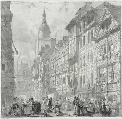 Rue du Gros-Horloge, Rouen av Richard Parkes Bonington