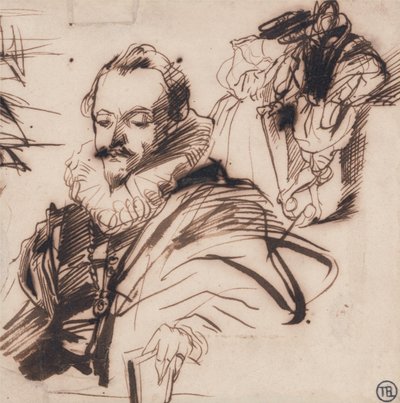 Studie av en gentleman i 17th Century Costume, etter Van Dyck av Richard Parkes Bonington