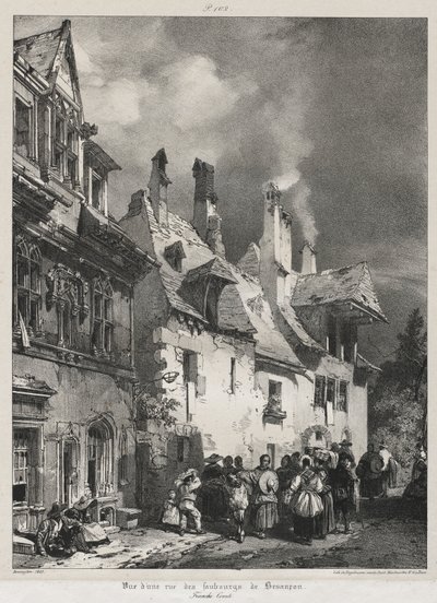 Pittoreske og romantiske reiser i det gamle Frankrike, Franche-Comté: Utsikt over en gate i forstedene til Besançon av Richard Parkes Bonington
