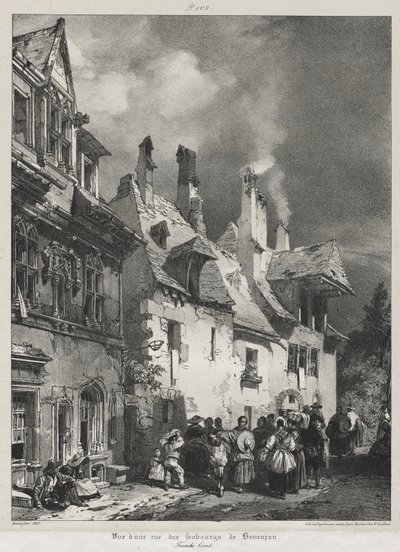 Pittoreske og romantiske reiser i det gamle Frankrike, Franche-Comté: Utsikt over en gate i forstedene til Besançon av Richard Parkes Bonington
