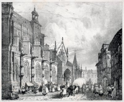 Pittoreske og romantiske reiser i det gamle Frankrike, Normandie: Saint Gervais og Saint Protais kirke i Gisors av Richard Parkes Bonington