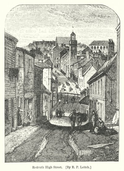 Redruth High Street (gravering) av Richard Principal (after) Leitch