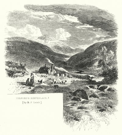 Telfords fødested (gravering) av Richard Principal (after) Leitch