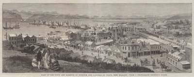 En del av byen og havnen i Dunedin, hovedstaden i Otago, New Zealand av Richard Principal Leitch