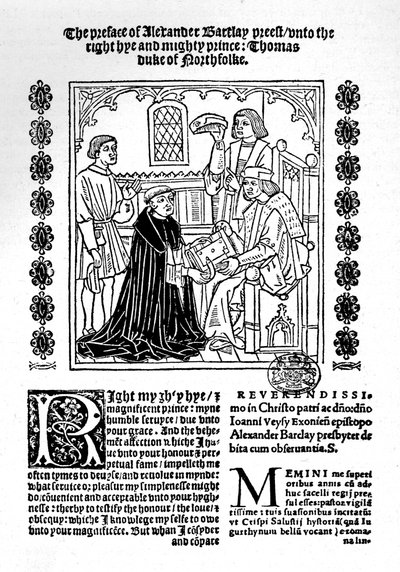 Oversetteren presenterer sin bok for hertugen av Norfolk., c1500-1520, 1923 av Richard Pynson