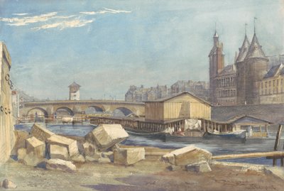 Ile de la Cité, Pont au Change og Conciergerie, Paris, 1837 av Richard Redgrave