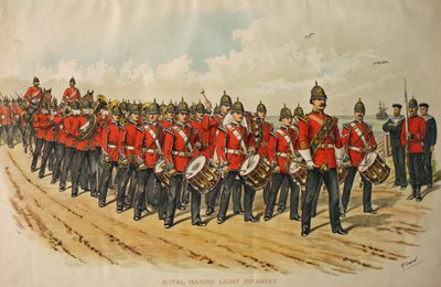 Royal Marine Light Infantry Band ledet en kolonne av marsjerende menn, 1895 av Richard Simkin