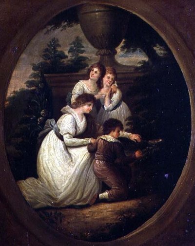 Familiegruppe i en hage, ca. 1790 (olje på kobber) av Richard Westall