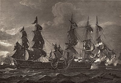 HMS-kaptein ombord på San Nicholas og San Josef, illustrasjon fra 